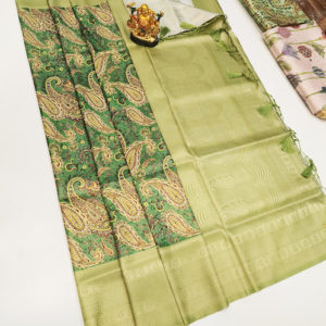 New Mango Design High Fancy Kanjivaram Silk Saree Mix Green Color w/ Blouse