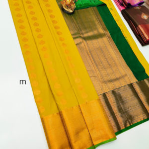 High Fancy Kanjivaram Silk Saree Mix Lemon Yellow Color w/ Blouse