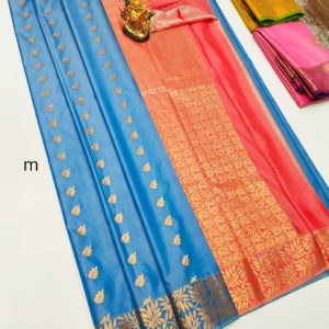 High Fancy Kanjivaram Silk Saree Mix Light Blue Color w/ Blouse