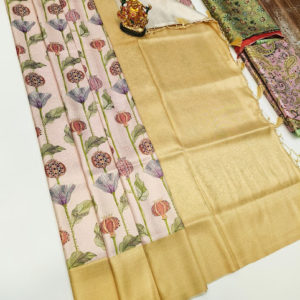 Beautiful Design High Fancy Kanjivaram Silk Saree Mix Light Peach Color w/ Blouse