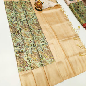 Unique Design High Fancy Kanjivaram Silk Saree Mix Light Pista Color w/ Blouse