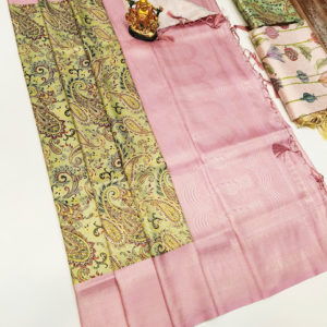 Trendy Design High Fancy Kanjivaram Silk Saree Mix Light Yellow Color w/ Blouse