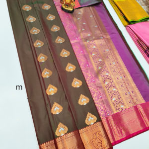 High Fancy Kanjivaram Silk Saree Mix Mango Leaf Color w/ Blouse