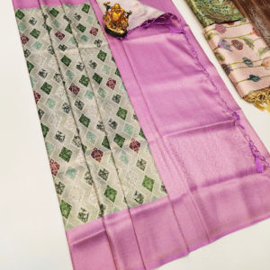 High Fancy Kanjivaram Silk Saree Mix Off White Color w/ Blouse