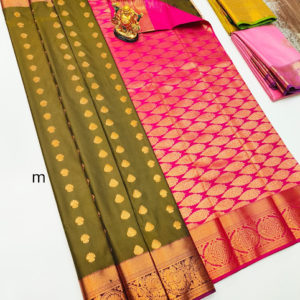 New Design High Fancy Kanjivaram Silk Saree Mix Olive Green Color w/ Blouse