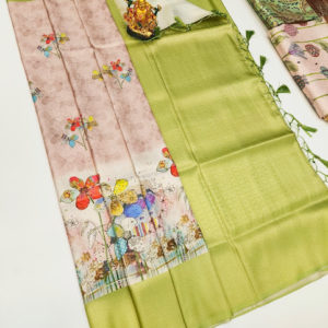 Latest Design High Fancy Kanjivaram Silk Saree Mix Peach Color w/ Blouse