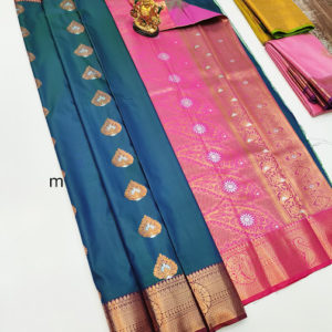 Latest Design High Fancy Kanjivaram Silk Saree Mix Peacock Color w/ Blouse