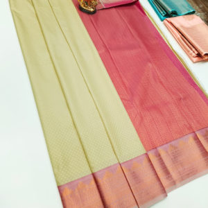 Beautiful High Fancy Kanjivaram Silk Saree Mix Cream and Pink Color w/ Blouse