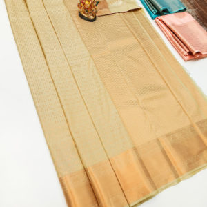 High Fancy Kanjivaram Silk Saree Mix Cream Color w/ Blouse