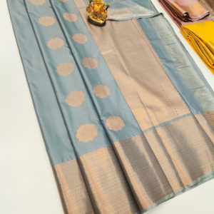 High Fancy Kanjivaram Silk Saree Mix Gray Color w/ Blouse