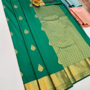Latest Design High Fancy Kanjivaram Silk Saree Mix Green Color w/ Blouse