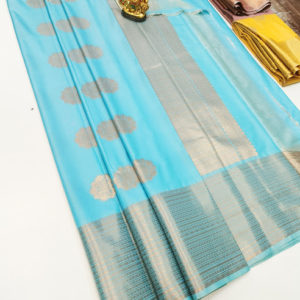 New Design High Fancy Kanjivaram Silk Saree Mix Sky Blue Color w/ Blouse