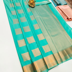 Unique Design High Fancy Kanjivaram Silk Saree Mix Teal Green Color w/ Blouse