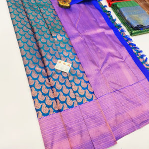 Kanjivaram Pure Wedding Silk Saree Blue Color w/ Blouse