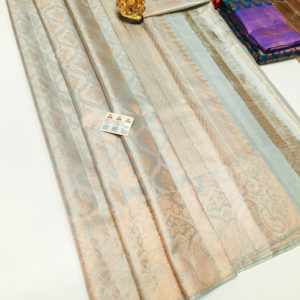 Kanjivaram Pure Wedding Silk Saree Gray Color w/ Blouse