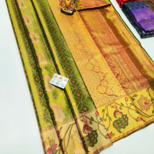 New Design Kanjivaram Pure Wedding Silk Saree Green Color w/ Blouse