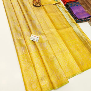 New Design Kanjivaram Pure Wedding Silk Saree Lemon Yellow Color w/ Blouse