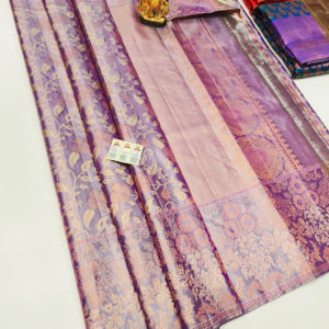 Latest Design Kanjivaram Pure Wedding Silk Saree Purple Color w/ Blouse