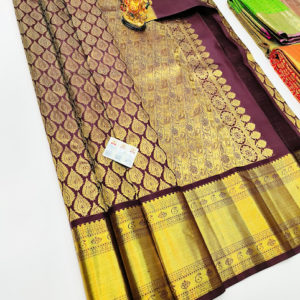 New Design Kanjivaram Pure Wedding Silk Saree Brown Color w/ Blouse
