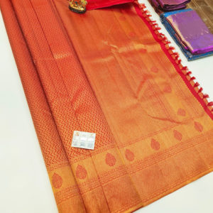 Trendy Design Kanjivaram Pure Wedding Silk Saree Chilli Red Color w/ Blouse