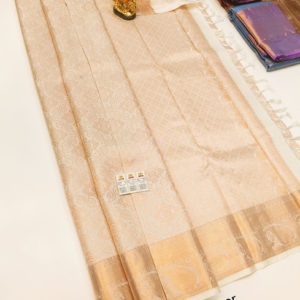 New Design Kanjivaram Pure Wedding Silk Saree Cream Color w/ Blouse