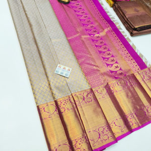 Different Unique Design Kanjivaram Pure Wedding Silk Saree Light Gray Color w/ Blouse