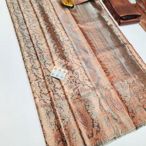 Unique Design Kanjivaram Pure Wedding Silk Saree Light Peach Color w/ Blouse