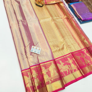 Traditional Design Kanjivaram Pure Wedding Silk Saree Light Violet Color w/ Blouse