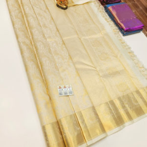 New Design Kanjivaram Pure Wedding Silk Saree Off White Color w/ Blouse