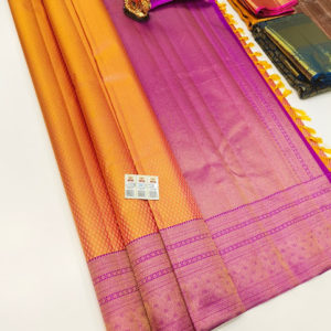 Latest Design Kanjivaram Pure Wedding Silk Saree Orange Color w/ Blouse