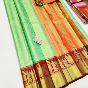 Latest Design Kanjivaram Pure Wedding Silk Saree Pista Green Color w/ Blouse