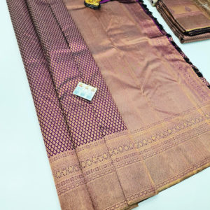 Unique Design Kanjivaram Pure Wedding Silk Saree Purple Color w/ Blouse