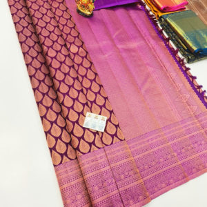 Kanjivaram Pure Wedding Silk Saree Purple Color w/ Blouse