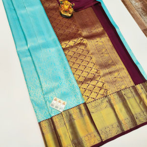 Latest Design Kanjivaram Pure Wedding Silk Saree Rama Blue Color w/ Blouse