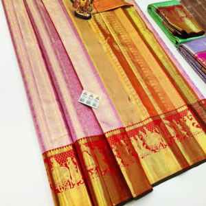 Trendy Design Kanjivaram Pure Wedding Silk Saree Rose Color w/ Blouse
