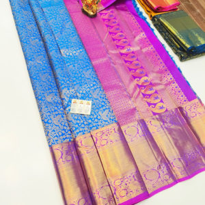 New Design Kanjivaram Pure Wedding Silk Saree Sky Blue Color w/ Blouse