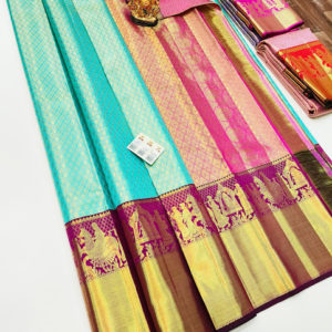 Kanjivaram Pure Wedding Silk Saree Teal Green Color w/ Blouse