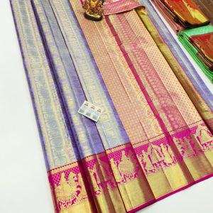 Latest and Trendy Design Kanjivaram Pure Wedding Silk Saree Violet Color w/ Blouse