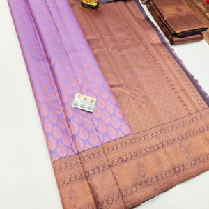 New Design Kanjivaram Pure Wedding Silk Saree Violet Color w/ Blouse
