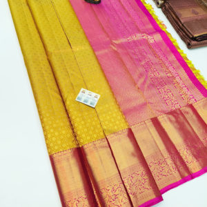 Kanjivaram Pure Wedding Silk Saree Yellow Color w/ Blouse