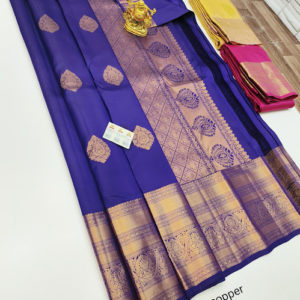 Latest Design Pure Kanjivaram Fancy Silk Saree Blue Color w/ Blouse