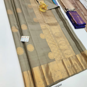 Pure Kanjivaram Fancy Silk Saree Cement Color w/ Blouse