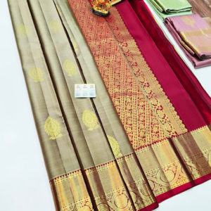 Pure Kanjivaram Fancy Silk Saree Cement Color w/ Blouse