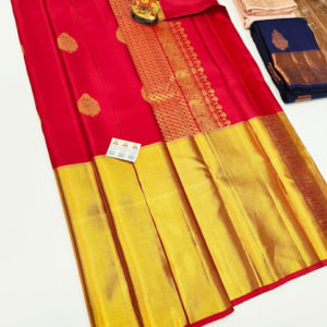 Trendy Design Pure Kanjivaram Fancy Silk Saree Chilli Red Color w/ Blouse