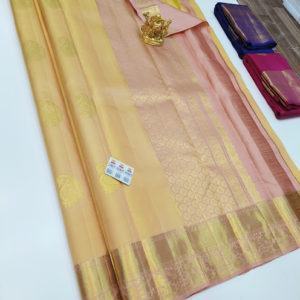 Unique Design Pure Kanjivaram Fancy Silk Saree Double Shade ( yellow, Rose ) Color w/ Blouse
