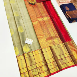 Pure Kanjivaram Fancy Silk Saree Double Shade (Yellow, Gray) Color w/ Blouse