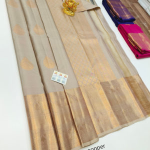 Unique Design Pure Kanjivaram Fancy Silk Saree Gray Color w/ Blouse