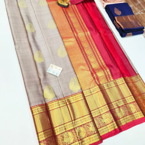 Pure Kanjivaram Fancy Silk Saree Gray Color w/ Blouse