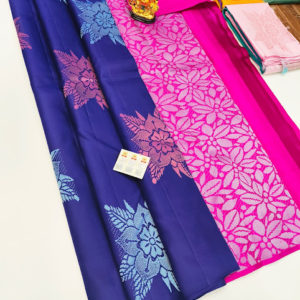 Pure Kanjivaram Fancy Silk Saree Ink Blue Color w/ Blouse