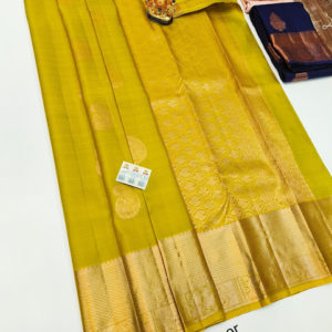 New Design Pure Kanjivaram Fancy Silk Saree Lemon Green Color w/ Blouse